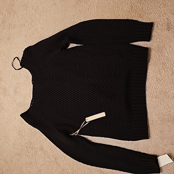 COPY - BRAND NEW, WITH TAGS, FAUX LEATHER/KNIT BLACK SWEATHER - Picture 4 of 5